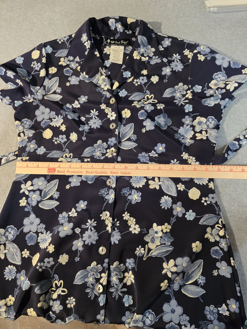 Vintage All That Jazz Navy Floral Button-Front Dress 11/12 - Picture 9 of 11